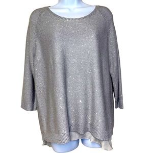 NEIMAN MARCUS CASHMERE COLLECTION Wool Cashmere Silk Blend Sequin Top Sweater M
